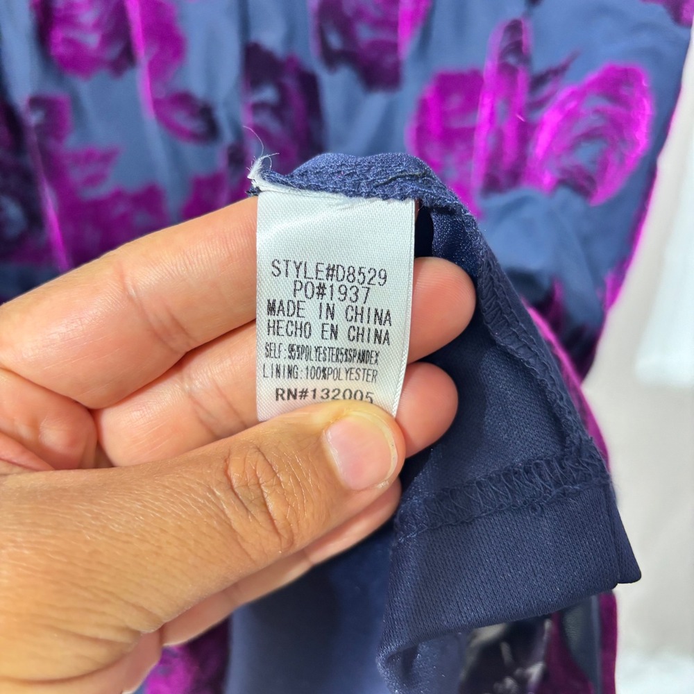 Entro Floral Velvet Burnout Dress Navy Magenta Boho‎ Bell Sleeve Mini Small NEW - Picture 10 of 11
